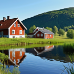 **Prompt:** A vibrant restored Swedish lake (Hornborgarsjön) teeming with diverse birdlife, reflecting a clear blue sky. In the background, rolling green hills and a traditional Swedish farmhouse. Focus on the biodiversity and ecological richness.